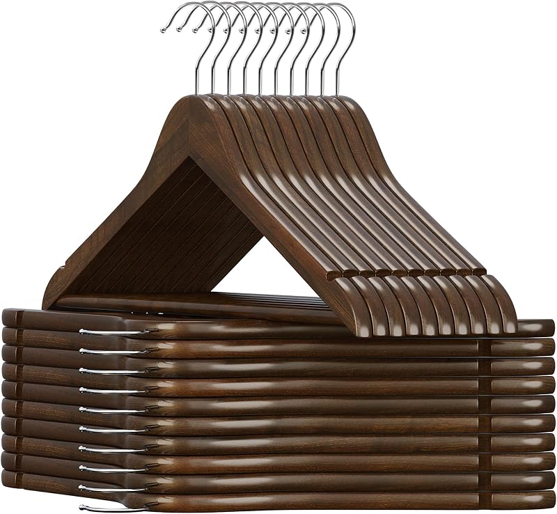 SONGMICS Wooden Hangers Set of 20 with Shoulder Notches and 360° Hook