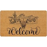 Nogrit Western Welcome Door Mat 17x30 Inch, Western Longhorn Skull Desert Faux Coir Doormat Outdoor Indoor Entryway Entrance, Rustic Southwest Front Door Floor Decor