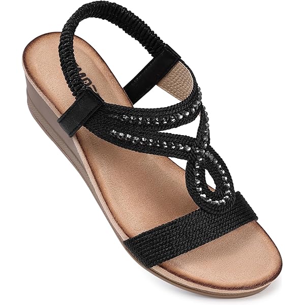 Amazon.com | SHIBEVER Black Wedge Sandals for Women Dressy Summer