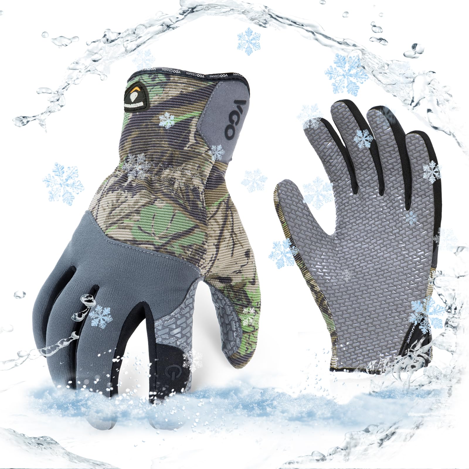 Vgo... 0℃/32°F Winter Synthetic Leather Work Gloves, Cold Weather Waterproof Safety Work Gloves,Cold Storage or Freezer Use,w/3M Thinsulate Lining 1Pair SL7717FLWP(Camouflage,M)
