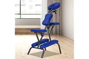 Ruesleag Portable Massage Chair, Height Adjustable Tattoo Chair, Folding Therapy Chair Face Cradle Salon Massage Chair with Carrying Bag (Blue)