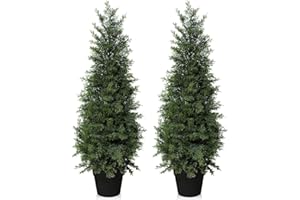 LOMANTO Outdoor Artificial Topiary Cedar Tree 2Pack Fake Tree 3Ft UV Rated Potted Plants for Porch Decor Faux Pine Plant for Housewarming