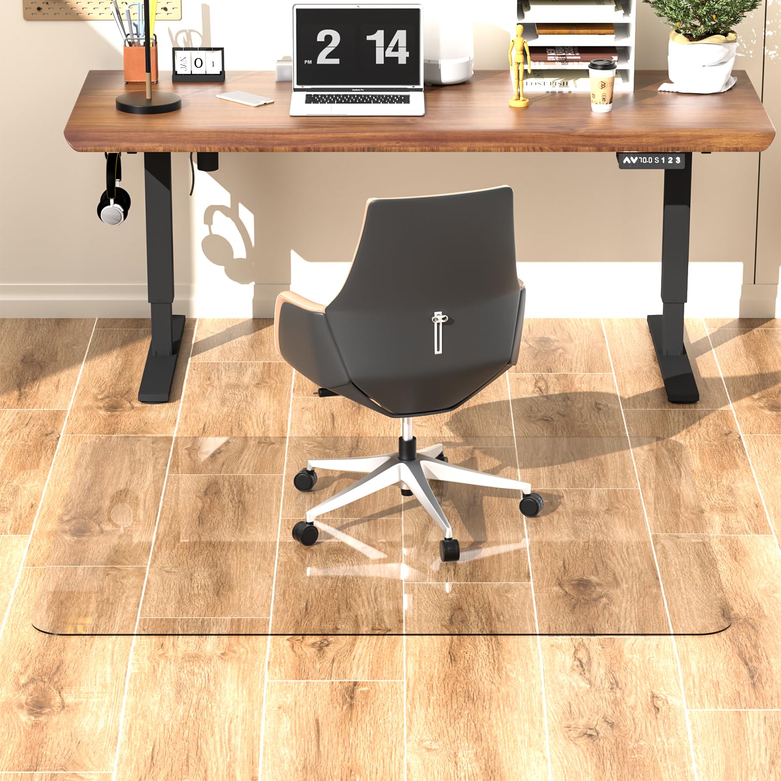 Photo 1 of [Tempered Glass] Glass Office Chair Mat for Carpet Heavy 57" x 42"-1/5" Thick Premium Tempered Glass Duty Hard Glass Chair Mats -for Office Chair on Carpet or Hard Floor with 4 Anti-Slip Pads