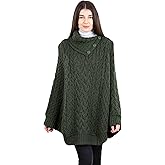 SAOL 100% Merino Wool Cowl Neck Button Poncho for Ladies