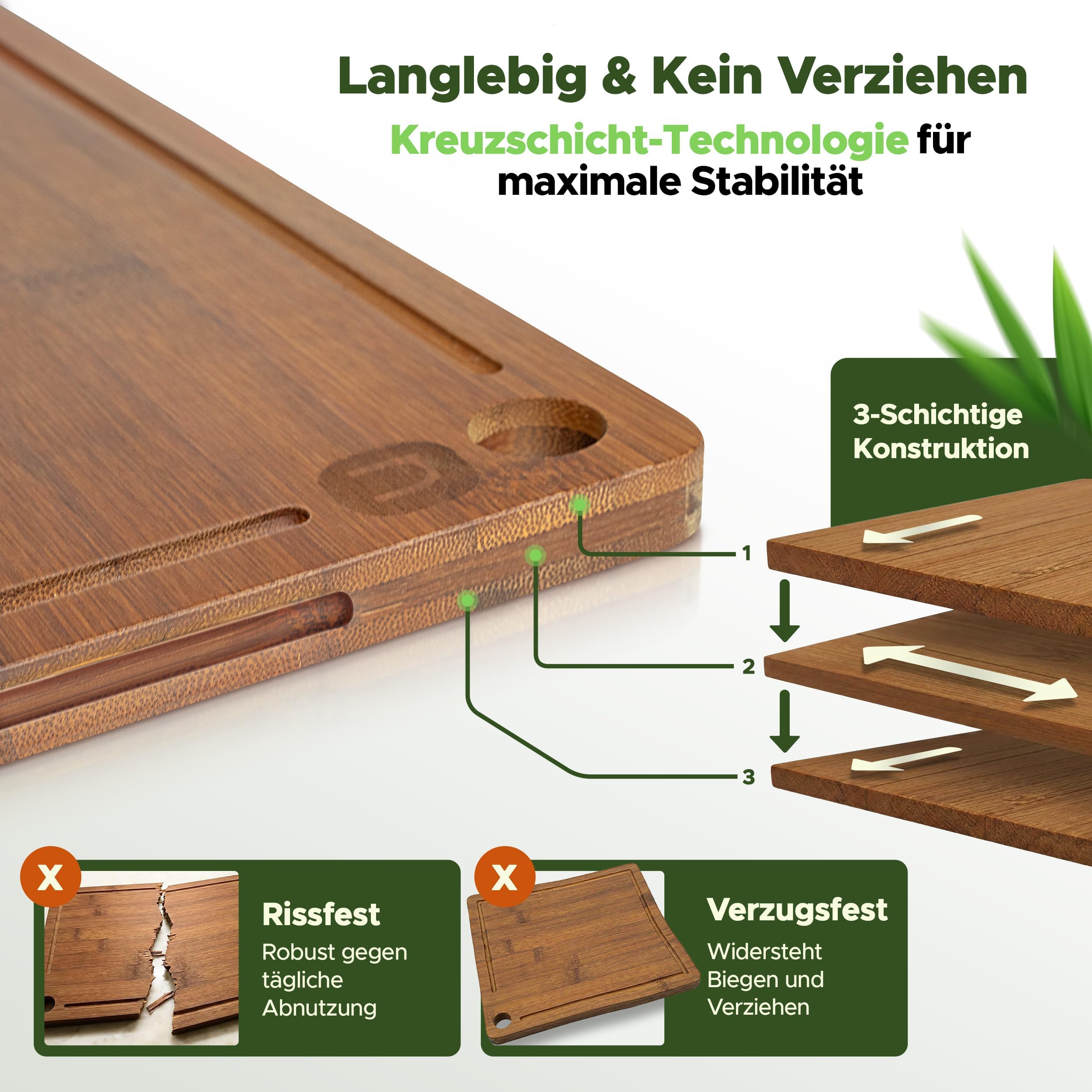naturlik Schneidebrett Set 3er Karbonisiert - Bambus Schneidebrett Dunkel mit Saftrille - Nachhaltiges Küchenbrett Holz für Fleisch, Gemüse, Käse & Brot - Servierbrett Messerschonend Vorgeölt 3
