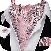 Barry.Wang Ascot Ties Cravat Tie Men Paisley Plaid Scarf Self Tie Pocket Square Cufflinks Set Wedding Party