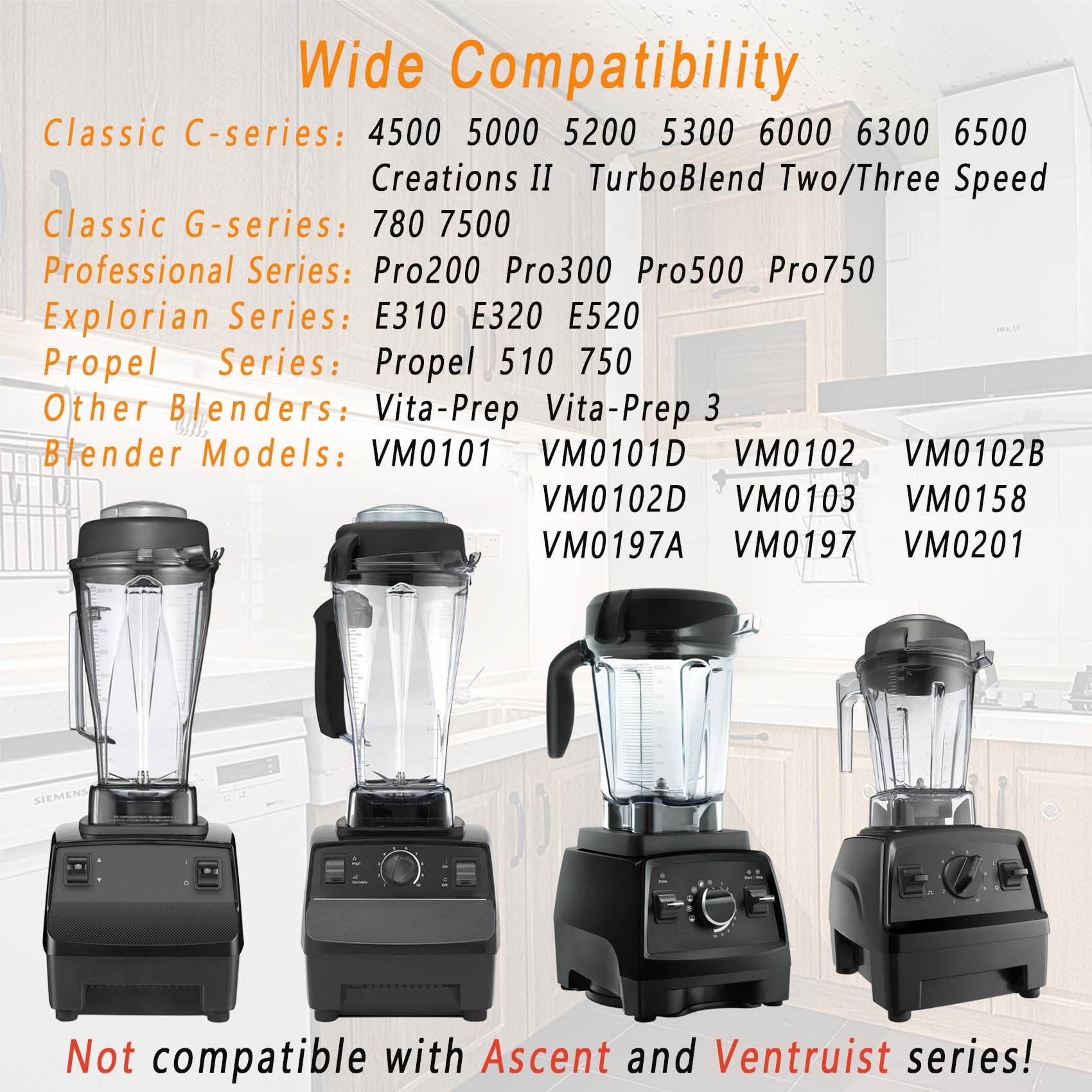for Vitamix Blenders 64Oz Container, replace 5000 5200 6300 6500 7500 Pro 200 500 750 vm0101 vm0102 E310 320 etc, compatible with Classic/Explorian/Professional/Propel Series Pitcher Jar Cup