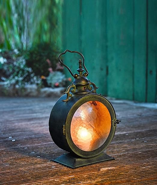 Amazon De Metall Laterne Bullauge In Antik Optik Tragbar Garten Windlicht Kerzenhalter Stalllaterne