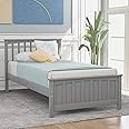 Harper & Bright Designs Twin Bed Frame Wood Slats Platform Twin Size Bed Frame with Headboard, No Box Spring Required Single Platform Bed Frame for Kids (Grey)