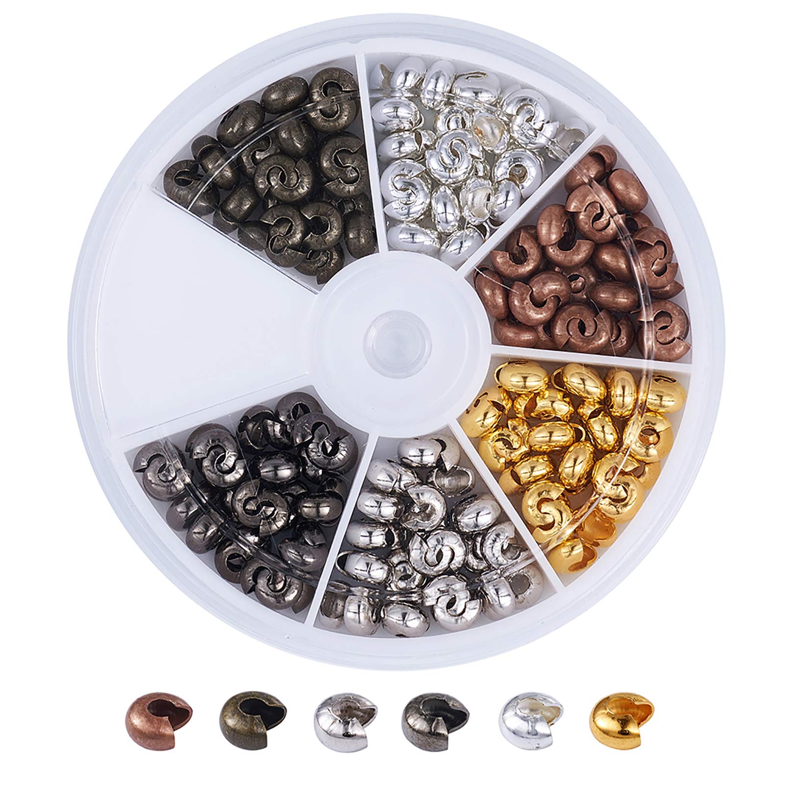 Cheriswelry 210pcs 5mm Half Round Open Crimp Beads Covers Knot Covers Beads End Tips 6 Colors for Jewellery Making