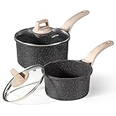 CAROTE 1.5Qt & 3.0Qt Sauce Pan Sets with Lid Cooking Pots Nonstick Saucepans Cookware Set with Pour Spout Small Kitchen Pot, Induction Comptable, Easy to Clean, PFOA FREE (Classic Granite)