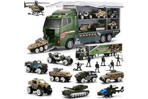 BYONEBYE 26 Pcs Military Truck with Soldier Men Set(2 in 1), Mini Die-cast Battle Car in Carrier Truck, Army Toy Double Side Transport Vehicle for Kid Child Girl Boy Play Birthday Party Favors