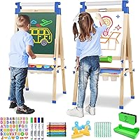 Picture of JOYOOSS Easel for Kids Art Easel Kids Easels for Toddlers,Wooden Kid Easel with Paper Roll - Adjustable Magnetic Double Sided Kids Dry Erase Board, Birthday Gifts for 1-12 Year Old Girls or Boys Blue