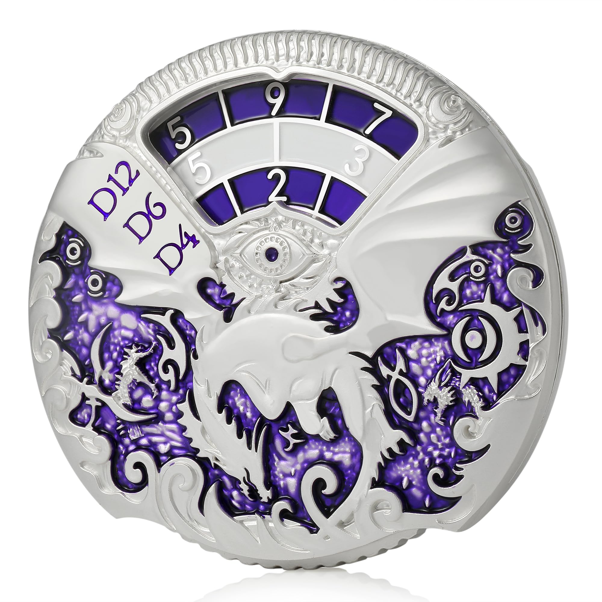 DNDND Dragon Roulette Spinner DND Dice 7-in-1 Spinner Metal D&D Dice Set with Grogeous Gift Box for Dungeons and Dragon and Tabletop Game (Silver with Purple)
