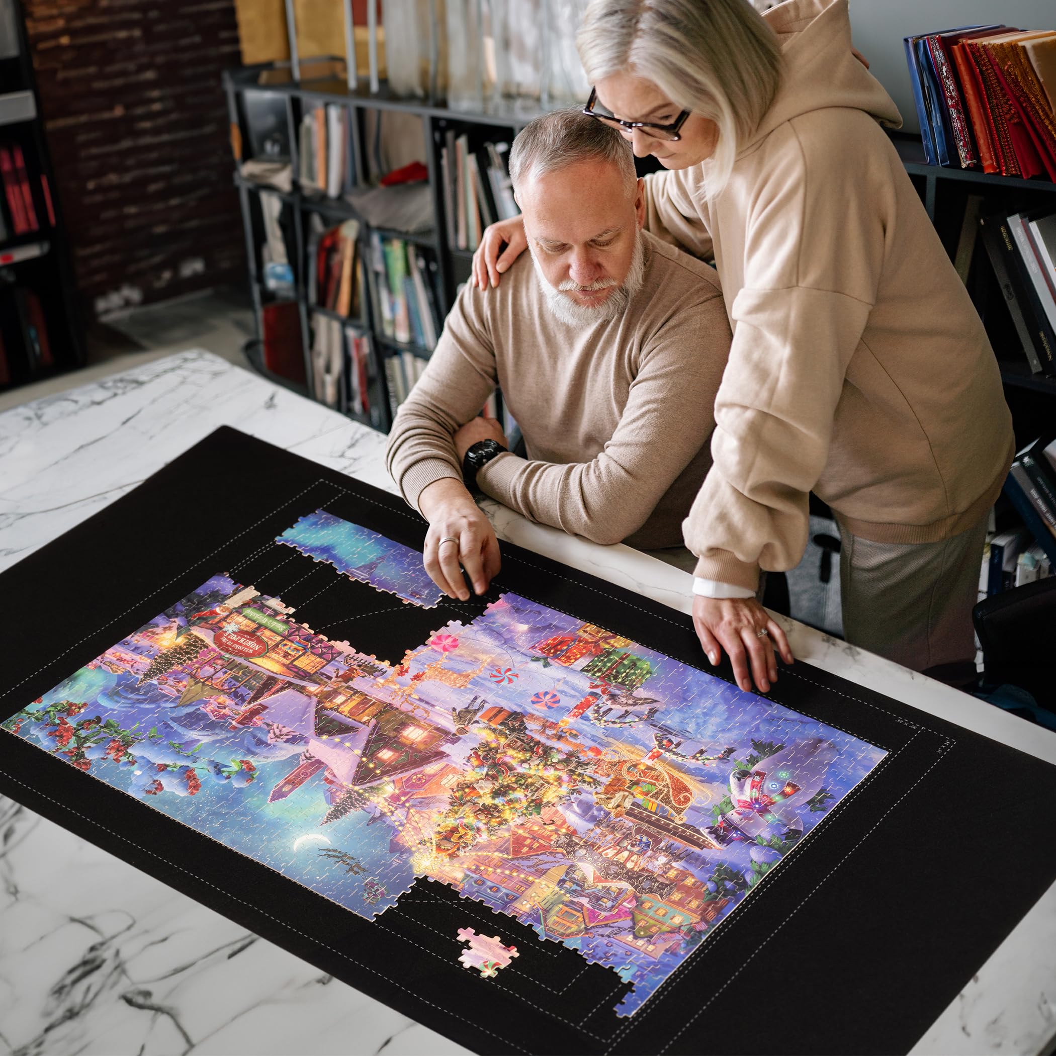 Lavievert 1500 Piece Jigsaw Puzzle Mat Roll Up with Unique Auxiliary Line Design, Portable Puzzle Board for Adults, Non-Slip Puzzle Keeper Storage Saver for Up to 1500 Piece Puzzles