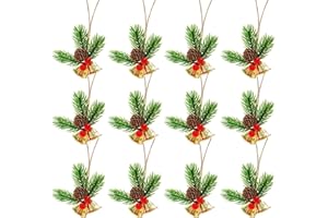 AYDINIDS 12 Pcs Christmas Jingle Bells Ornaments Berry Pine Needle Christmas Bells Christmas Tree Pendants for Door Office Home Garden Christmas Decoration, Set A