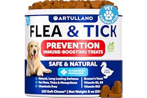 ARTULLANO Flea and Tick Prevention for Dogs Chewables - Natural Flea Treatment Control - Supplement for Large & Small Dogs with Vitamins - Immune Support Chews - Puppy Pest Defense Oral Pills - 120 Soft Treats