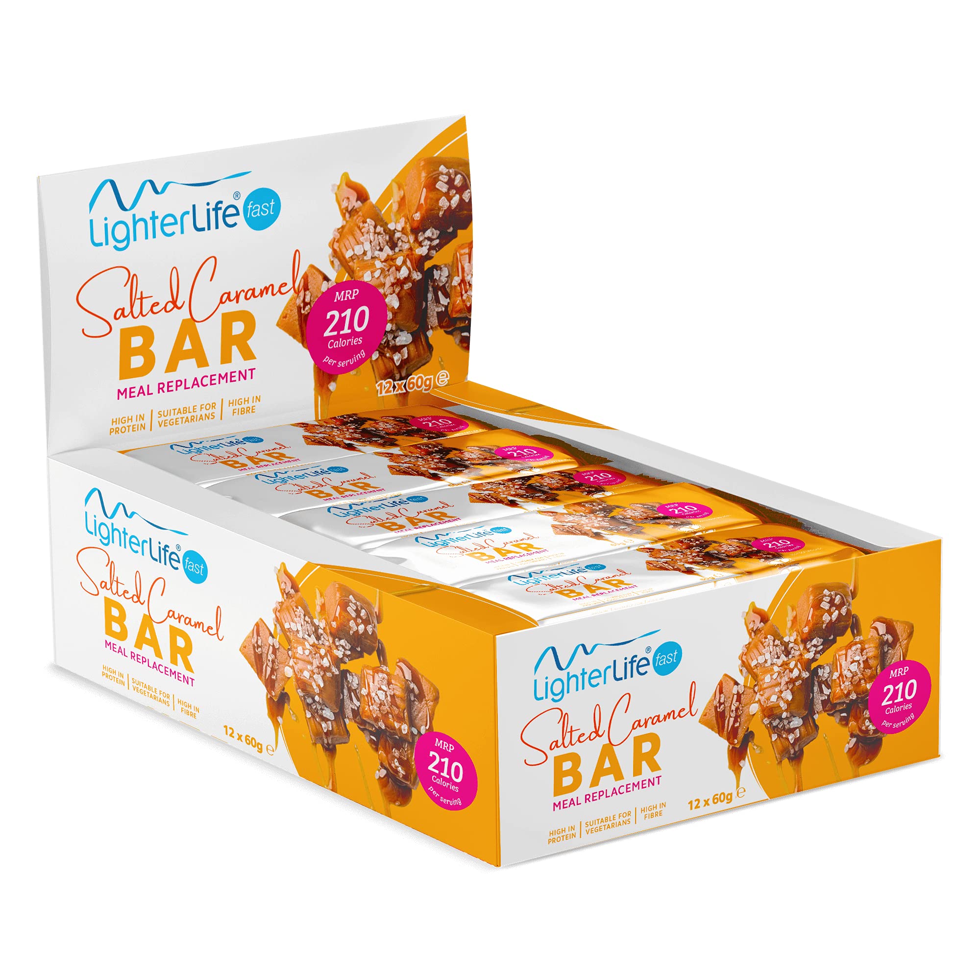 LighterLife Salted Caramel Bar, Weight Loss Meal Replacement Bar, High in Protein with 25% of RDA Vitamins and Minerals, 60g, Box of 12