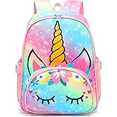 Kids Backpack Girls School Backpack Preschool Kindergarten Unicorn Toddler BookBag with Chest Clip (Slanting Rainbow)