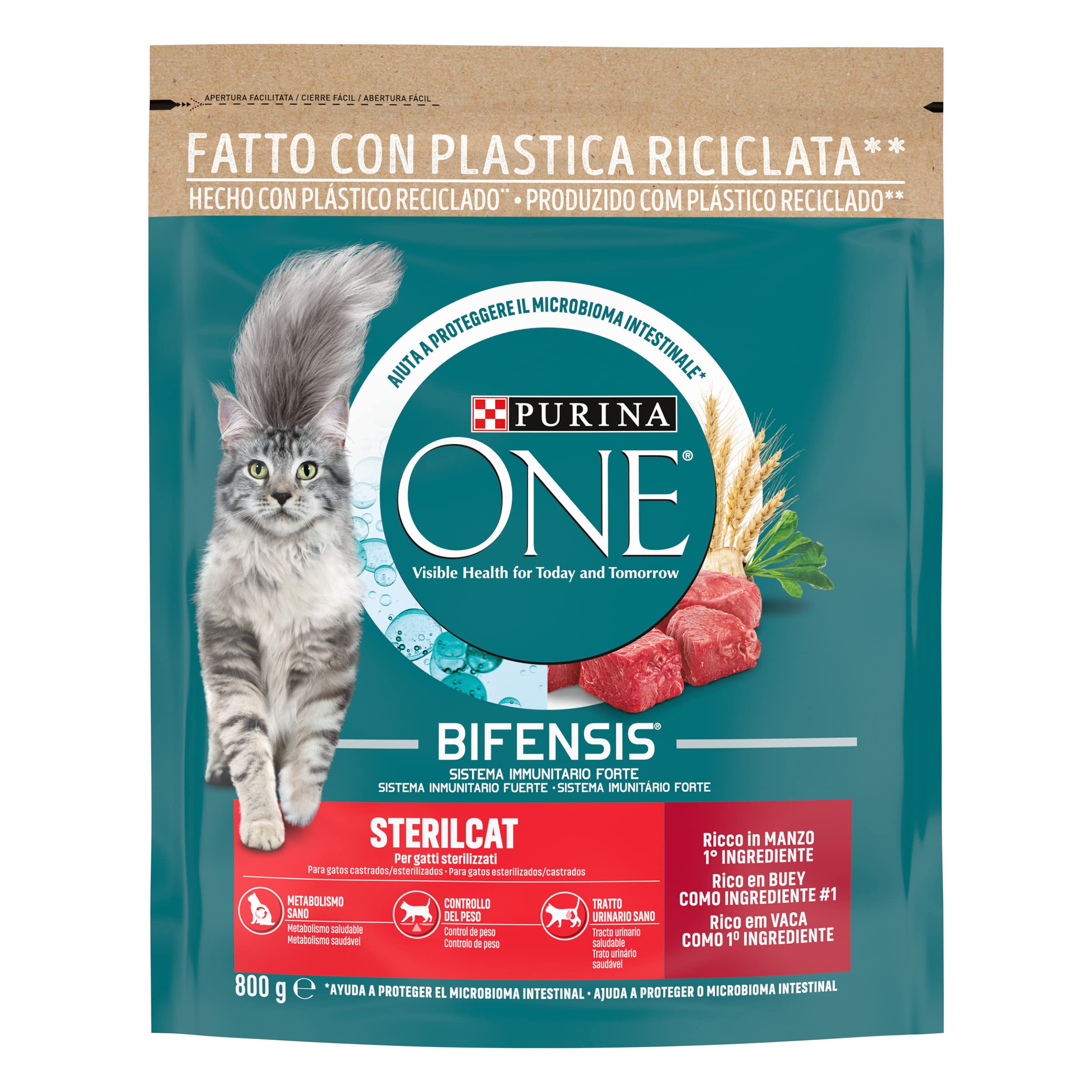 PURINA ONE Bifensis Sterilized Adult Cat Food Beef and Wheat, 800 g Bag