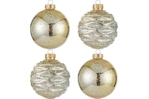 JORYSICS Large Christmas Ball Ornaments 4-inch, Gold Oversized Shatterproof Plastic Decorative Hanging Mercury Ornaments Ball for Xmas Holiday Party Decorations Set of 4(4.0" (4pcs), Gold)