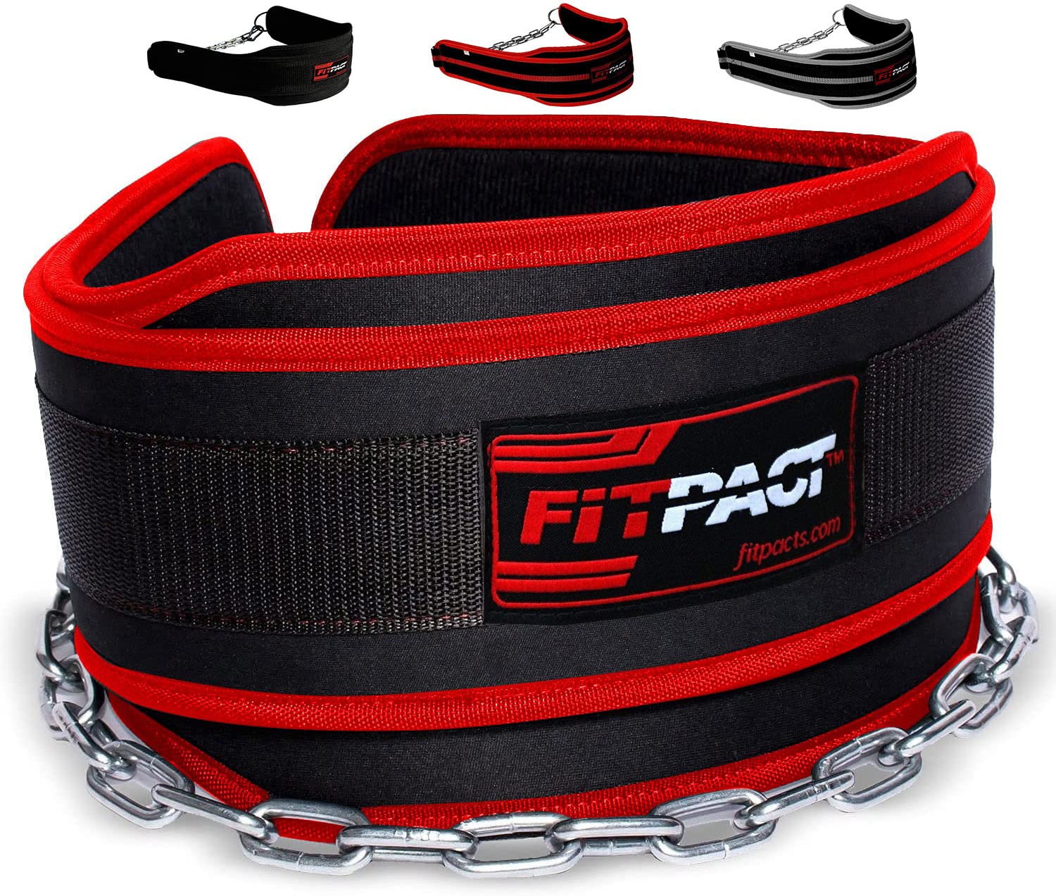 FITPACT Dip Belt with Heavy Duty 30 Inch Adjustable Steel Chain, Dipping Belt Pull Ups Gym Training Weight Lifting Bodybuilding Powerlifting Workout, 6” Padded Neoprene Back Support Men Women Fitness