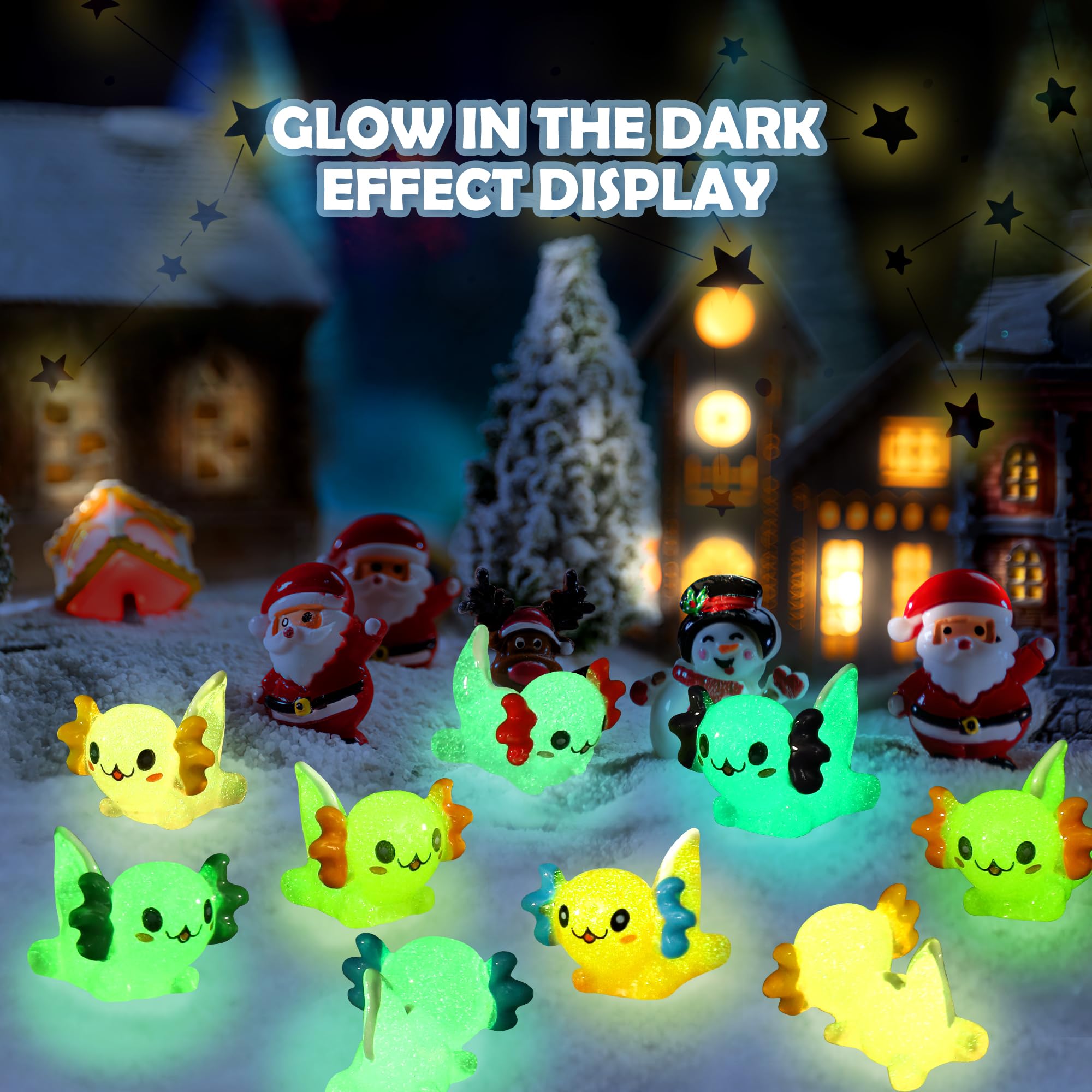 32 pcs Luminous Mini Resin Axolotl 8 Colors Glow in The Dark Tiny Small Little Resin Axolot to Hide Plastic Animal Figures for Garden Micro Landscape Aquarium Potted DIY Miniature Dollhouse Decor