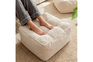 Uthem Square Pouf Ottoman, Boho Stuffed Poufs Ottoman with Memory Foam Filled 21.6 x 15.7 inches Modern Corduroy Foot Rest St