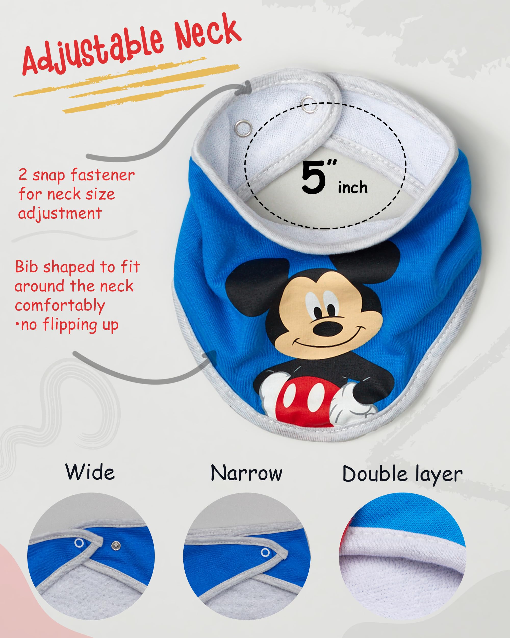 Disney Mickey Mouse Baby Bandana Bib 3 Pack, Mickey Mouse Baby Bibs (Blue/Red/Grey, 0-12M)