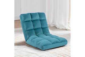 HOMYEDAMIC Floor Chair, 24 inches Wide Oversized Velvet Armless Lay Flat Floor seat Padded Meditation Chair with 6 Adjustable Position Ergonomic Comfortable Convenient(LRSF-010-BLUE)