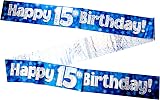 OakTree 9ft Banner Happy 15th Birthday Blue Holographic 11 Flags view 1