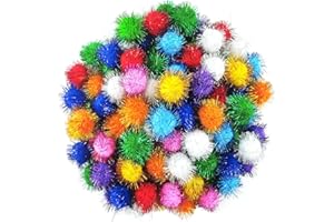 BALLHULL 1.8 Inch Assorted Color Flash Ball Cat's Favorite Toy Ball Tinsel Pom Poms Flash, 100Pcs.
