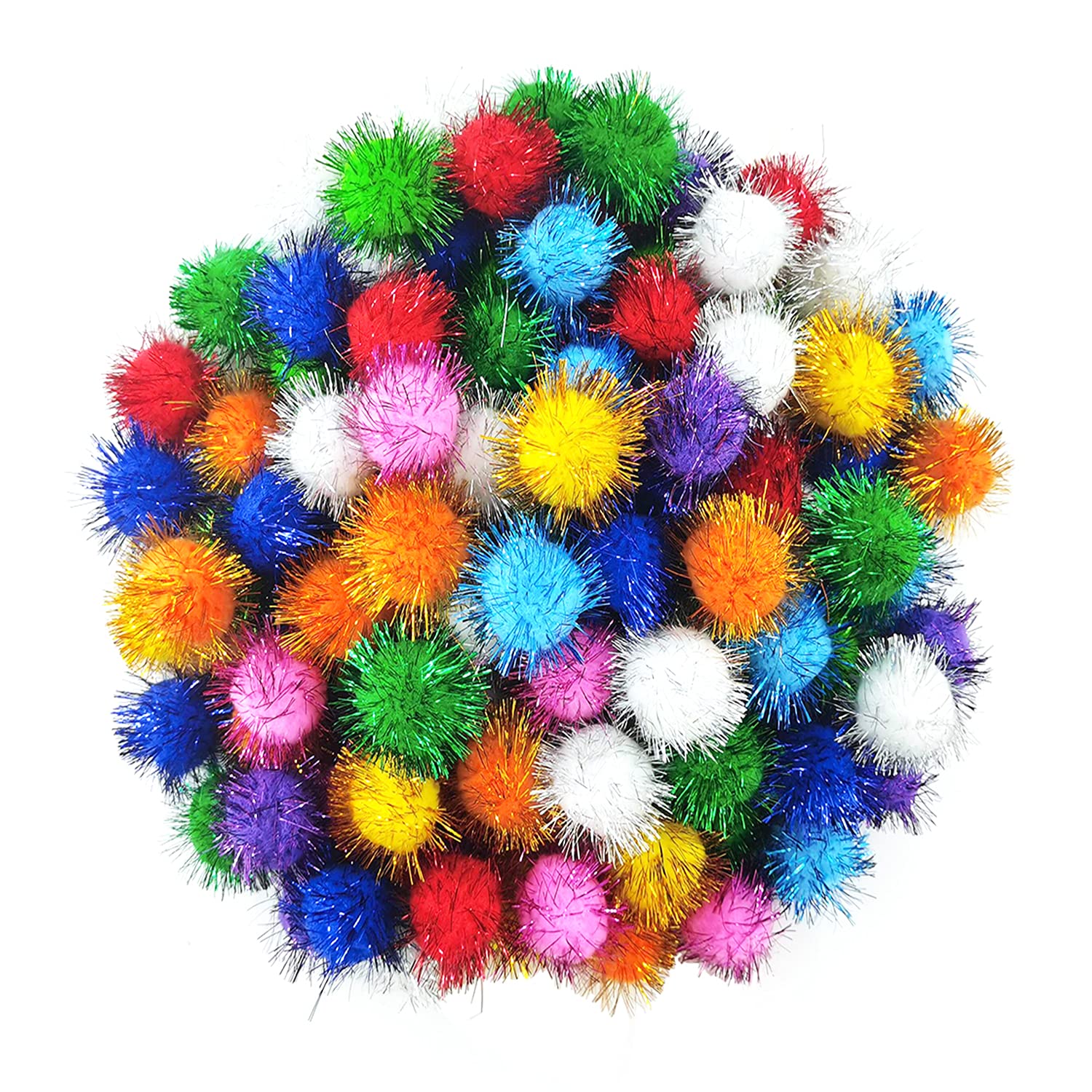 Photo 1 of 1.8 Inch Assorted Color Flash Ball Cat's Favorite Toy Ball Tinsel Pom Poms Flash for Kittens Exercise and Multiple Cats Play and Chase, 100Pcs