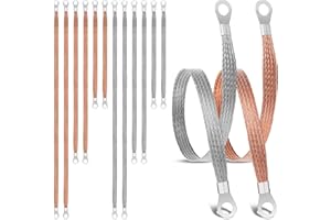 TINSKY 12PCS Automotive Ground Straps, 10/15/20 Inch Tinned Copper Braided Grounding Straps with Ring Terminals, Automotive Ground Cables for Car, Truck, RV, Boat, Motorcycle
