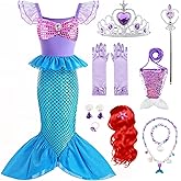 fhjax Girls Little Mermaid Costume Princess Dress Up Set with Wig Accessories for Halloween Cosplay Party 3-7 Years