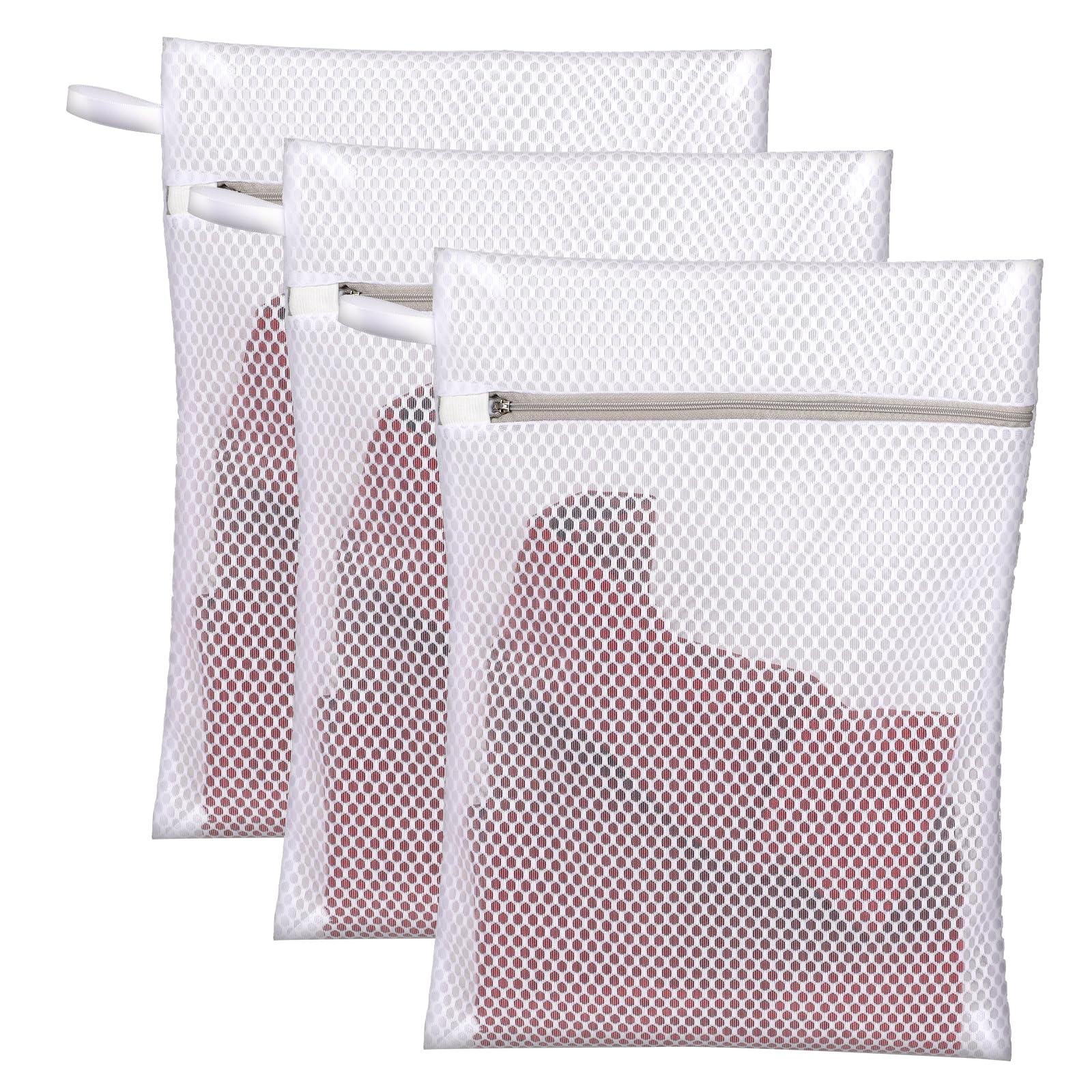 KALIONE 3 x Honeycomb Lingerie Bags with Hanging Loop, Mesh Laundry Bags, Delicate Wash Bags, Fine Laundry Bags for Underwear, Bras, Socks, Baby Clothes, Masks (30 x 40 x 0.1cm)