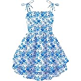 Arshiner Girls Summer Spaghetti Strap Dresses Flowy Tiered Ruched Smocked Back Casual Beach Midi Sundress