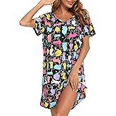 ENJOYNIGHT Nightgown for Women Cotton Short Sleeve Nightshirts Casual Print Sleepwear