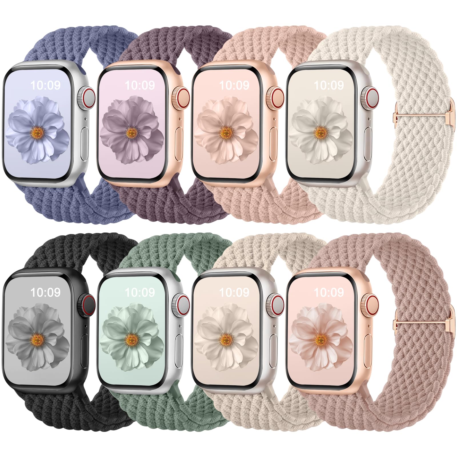 Oielai 8 Pack Braided Strap Compatible with Apple Watch Straps 44mm 45mm 46mm 42mm 49mm 41mm 40mm 38mm, Adjustable Sport Elastic Solo Loop Band for iWatch Strap Series 10 9 8 7 6 5 4 3 2 1 SE Ultra
