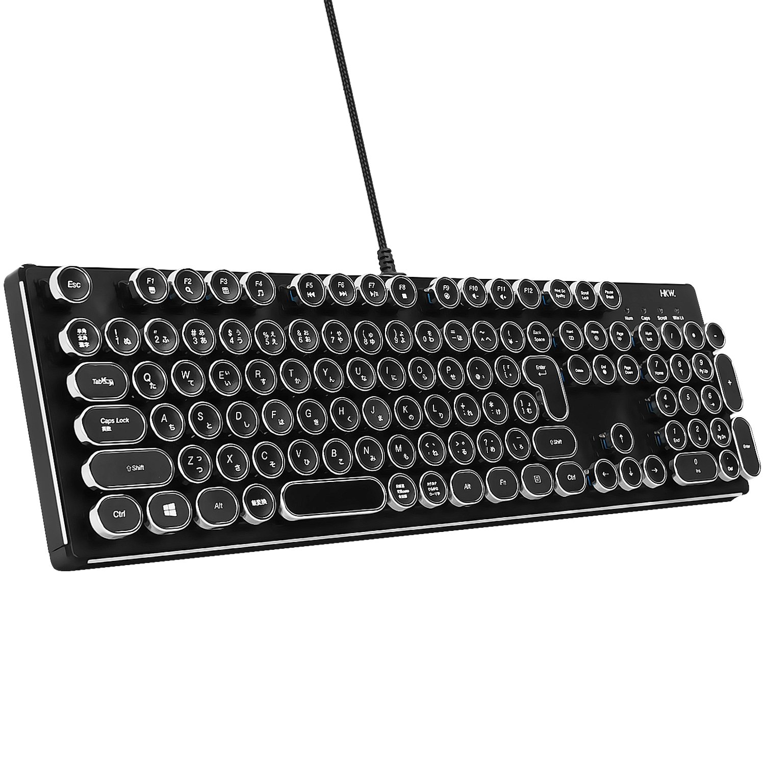 HKW タイプライター風メカニカルキーボード 青軸 JIS規格 109キー USB有線 日本語キーボード (シルバー)商品画像