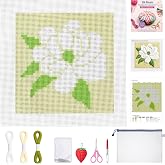 XunYee 12 Pcs Magnolia 18 Mesh Needlepoint Canvas Kit for Beginner | Printed Pattern for Beginners, Includes Embroidery Threads Needles Scissors Storage Bag, Halloween DIY Decoration Craft