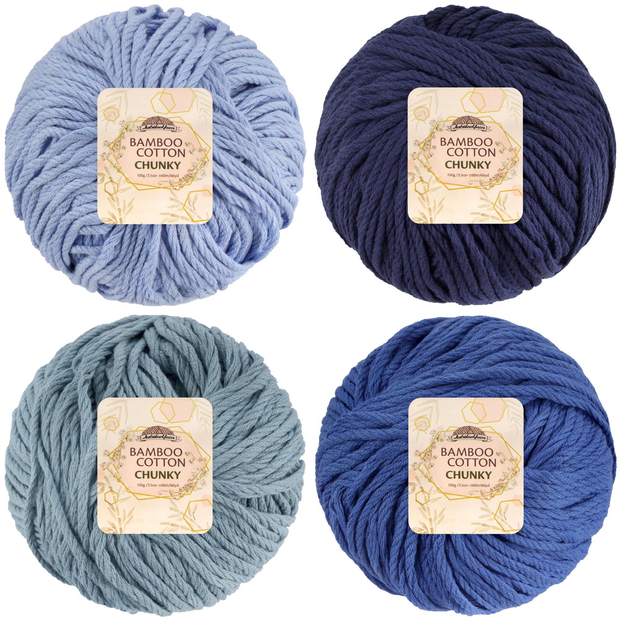 JubileeYarn Bamboo Cotton Chunky Yarn - 100g/Ball - Shades of Blue - 4 Balls — image 1