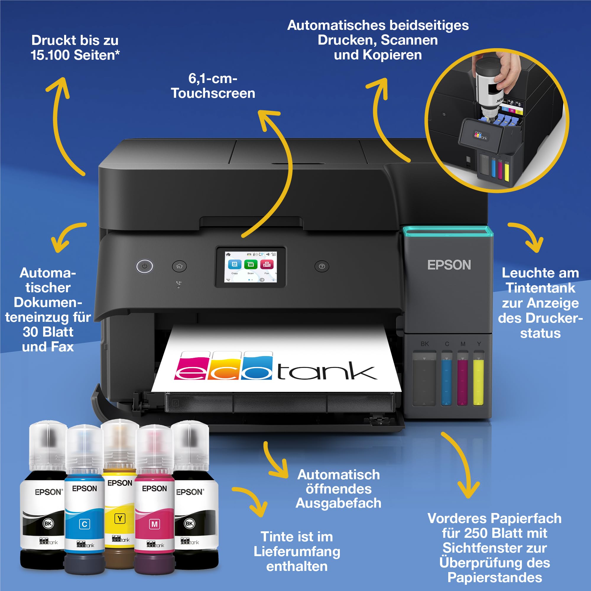 Epson EcoTank ET-4955 A4-Multifunktionsdrucker mit Wi-Fi & AirPrint Tintentank, automatischem Dokumenteneinzug, Duplexdruck, Scannen, Kopieren & Fax, bis zu 3 Jahre Tinte im Lieferumfang enthalten 2