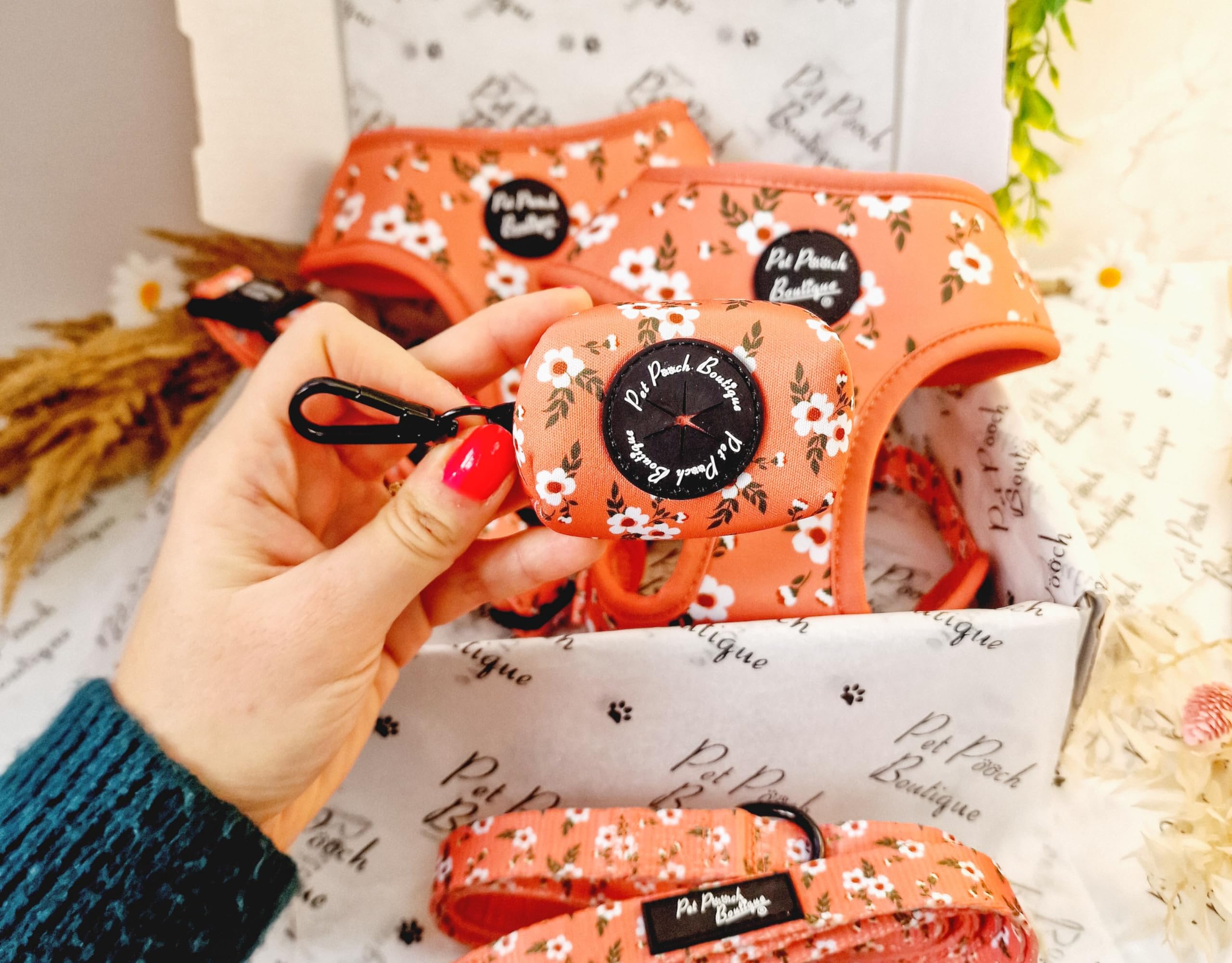 Pet Pooch Boutique PEACH & IVY BLOSSOM DOG POO BAG HOLDER