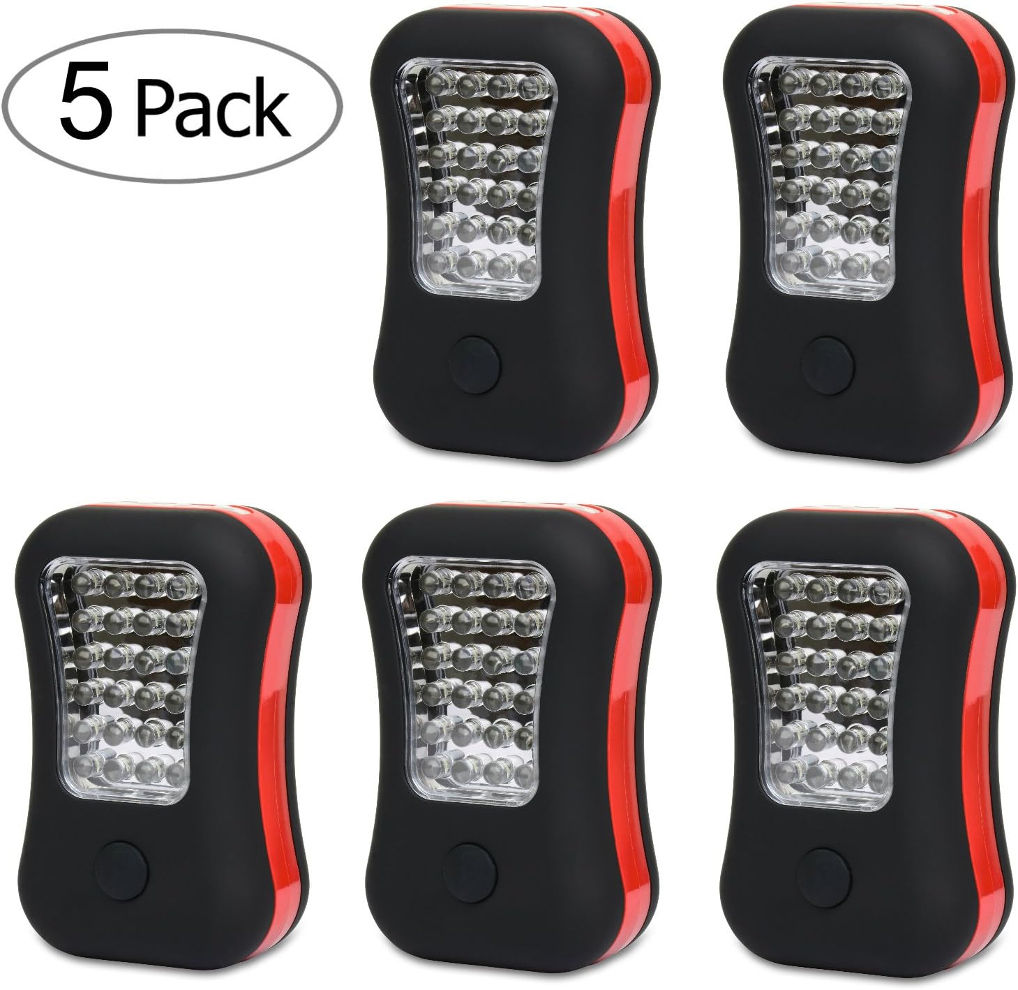 LED Work Light Flashlight for Camping, Home, Emergency Kit, Auto, DIY & More! Ultra-Bright Flood Light w/FREE Batteries - Makes a Great Gift! (5-Pack Red)