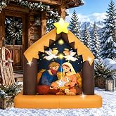 4 FT Christmas Inflatables Nativity Scene Outdoor Decorations | Blow Up Nativity Set with Star of Bethlehem and Built-in LED Lights for Indoor Outdoor Yard, Lawn, Garden and Party Decor