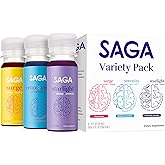 SAGA Functional Shot Variety Pack | Organic Nootropic Drink with Mushrooms, Yerba Mate, CoQ10, Kava, & Valerian Root, Alpha GPC, Melatonin | Energy, Relaxation, Sleep | 2oz Plant-Based Shots (6-Pack)