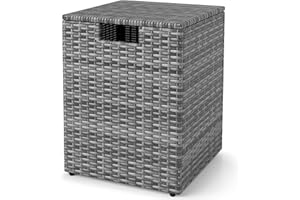 Tangkula Wicker Propane Tank Cover Table, 20 LB Gas Tank Holder Storage Box with Flip Lid & Adjustable Foot Pads, 16" Outdoor