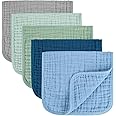 MIGIOL Baby Burp Cloth 100% Cotton Newborn Cotton Muslin Burp Cloth 10x20 inches (Blue & Green 5 Pieces)