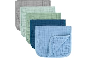MIGIOL Baby Burp Cloths 100% Cotton Newborn Muslin Burp Cloths 10x20 inches Baby Essentials Blue & Green 5-Pack
